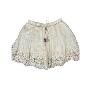 LoveShackFancy White Cotton Eyelet Lace Mini Skirt Tassel Drawstring Small